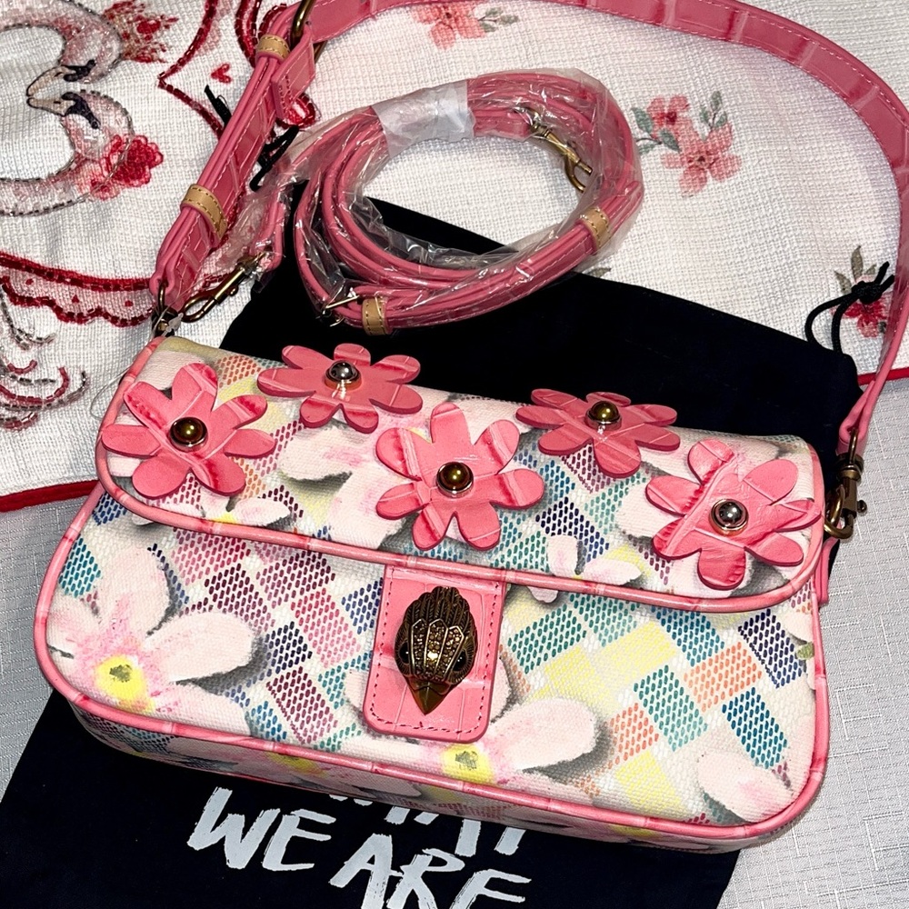 Kurt Geiger NWT! Camden Flap 3d Pink Flower Convertible Crossbody Shoulder Bag
